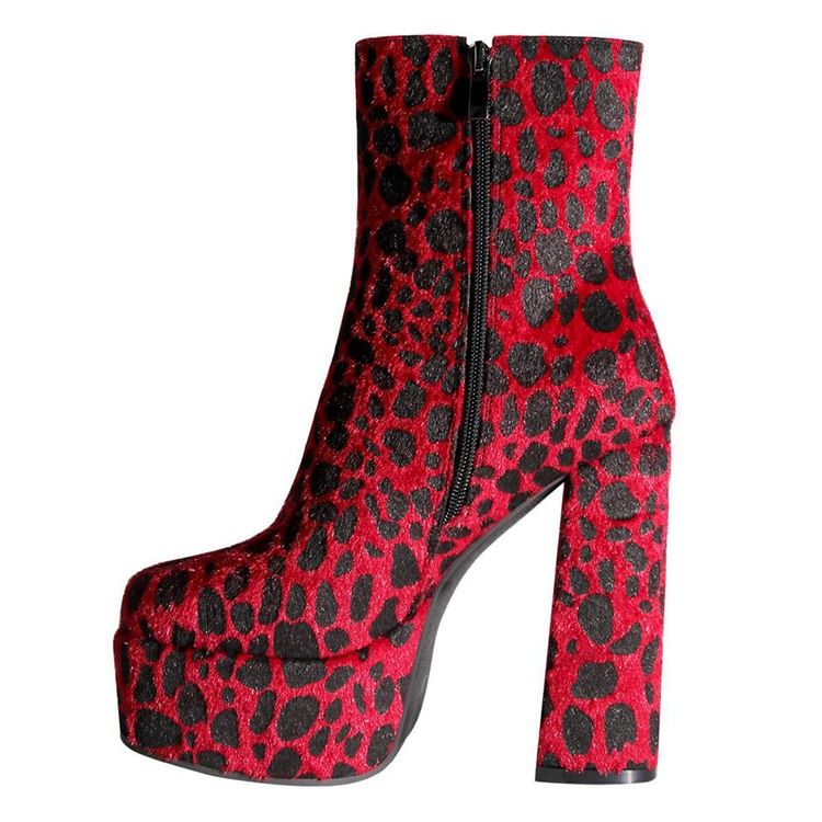 Rund Tå Leopard Chunky Heel Sexy Boots