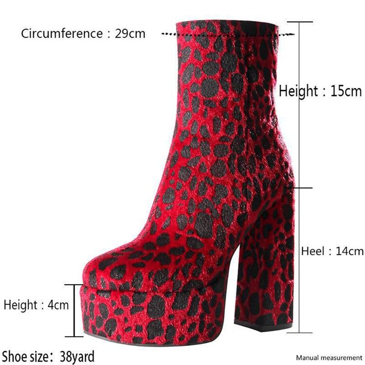 Rund Tå Leopard Chunky Heel Sexy Boots