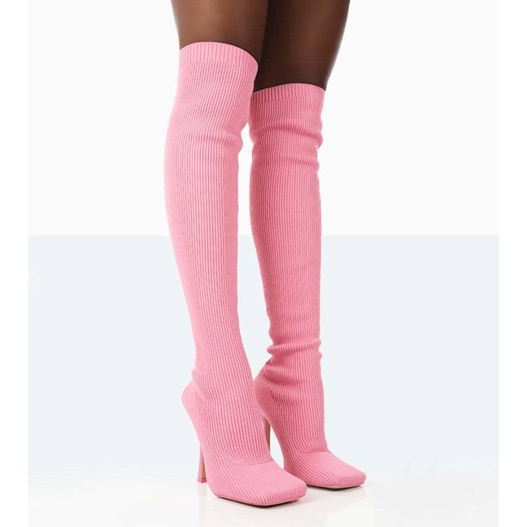 Square Toe Stiletthæl Slip-On Western Knee High Boots