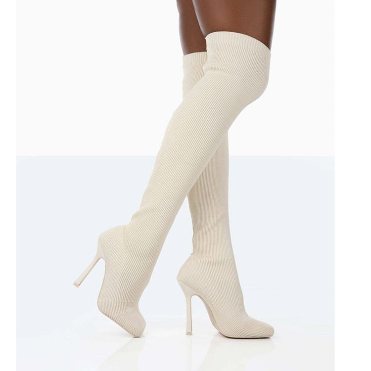 Square Toe Stiletthæl Slip-On Western Knee High Boots