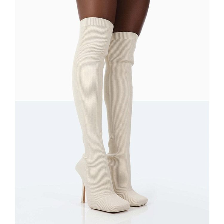 Square Toe Stiletthæl Slip-On Western Knee High Boots