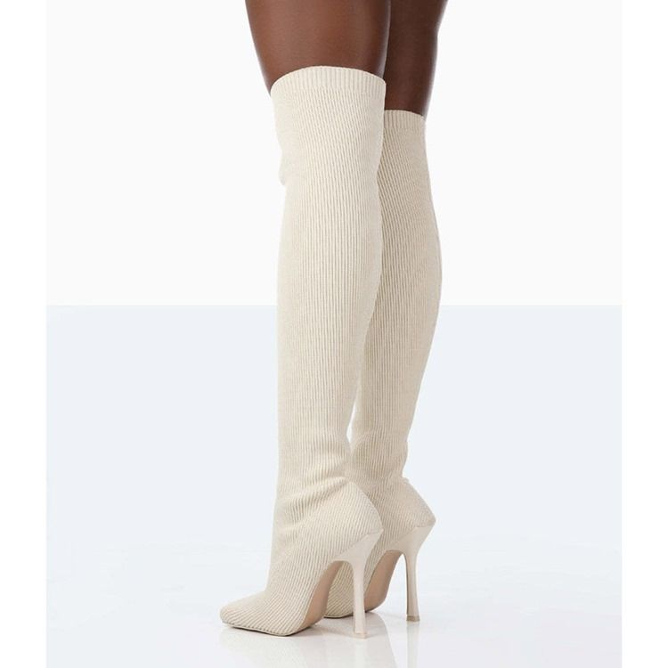 Square Toe Stiletthæl Slip-On Western Knee High Boots