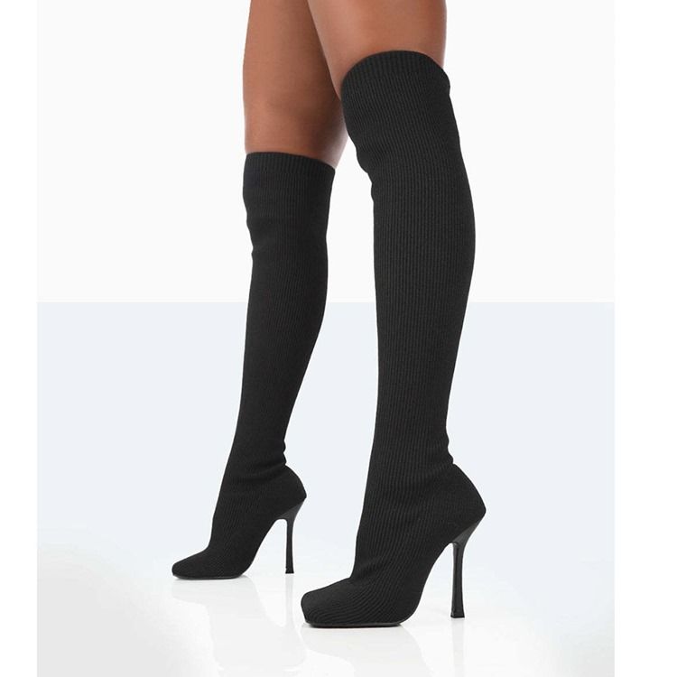 Square Toe Stiletthæl Slip-On Western Knee High Boots