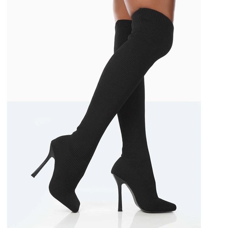 Square Toe Stiletthæl Slip-On Western Knee High Boots