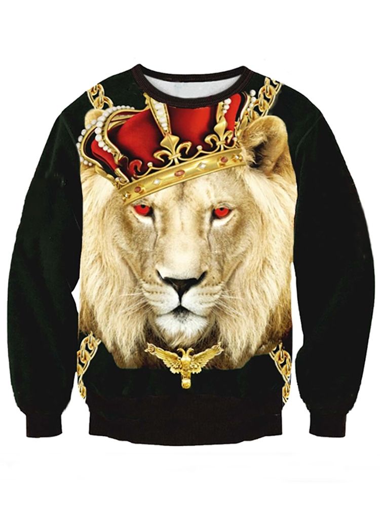 Herre 3D Lion Digital Print Pullover Løse Hettegensere