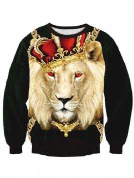 Herre 3D Lion Digital Print Pullover Løse Hettegensere