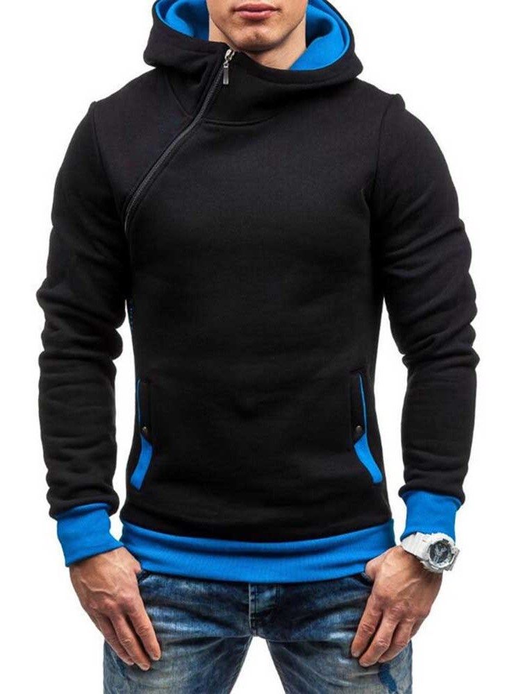 Kunstig Fleece Fargeblokk Glidelås Stil Menns Hettegensere