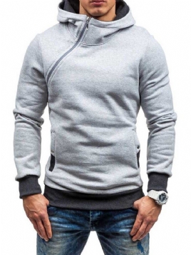 Kunstig Fleece Fargeblokk Glidelås Stil Menns Hettegensere