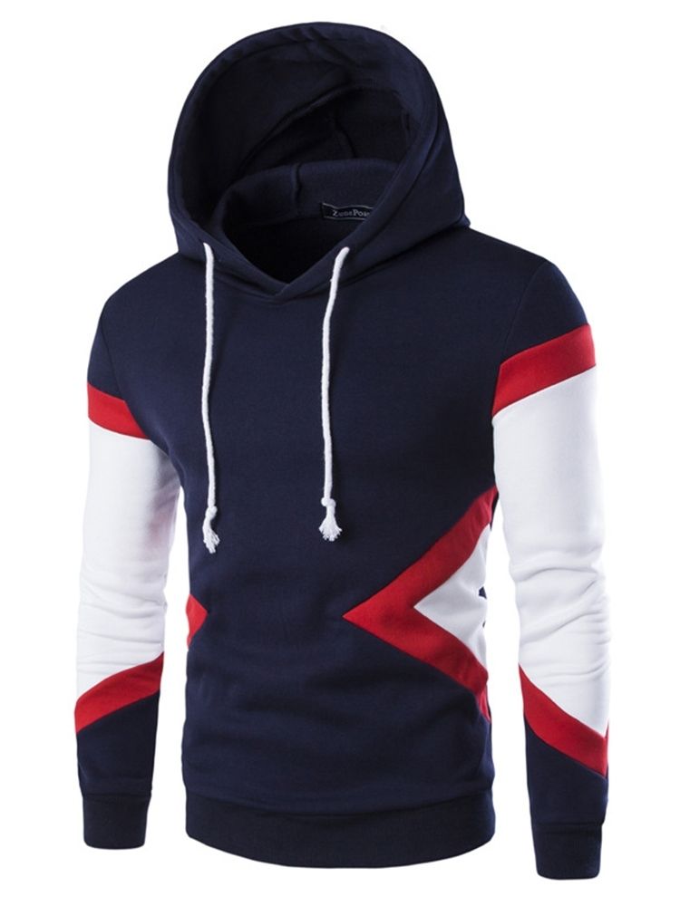 Pullover Color Block Patchwork Herre Fall Slim Hettegensere