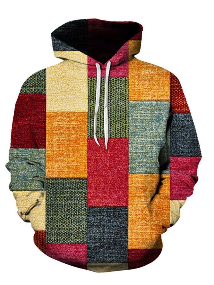 Pullover Color Block Patchwork Mote Pullover Løse Hettegensere