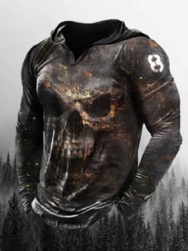 Skull Print Pullover Slim Pullover Hettegensere