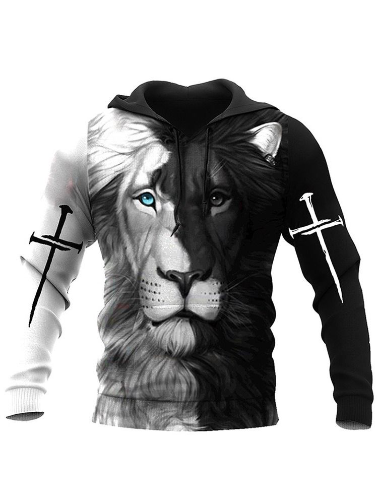 Viking Style Print Pullover Lion Slim Pullover Hettegensere