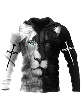 Viking Style Print Pullover Lion Slim Pullover Hettegensere