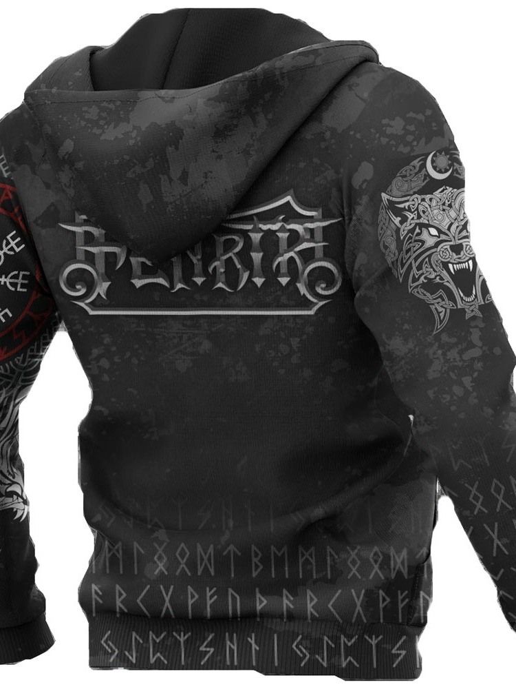 Viking Style Pullover Print Spring Slim Hettegensere