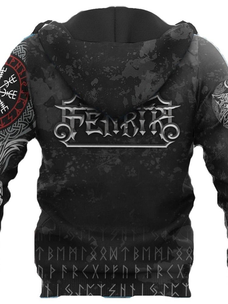 Viking Style Pullover Print Spring Slim Hettegensere