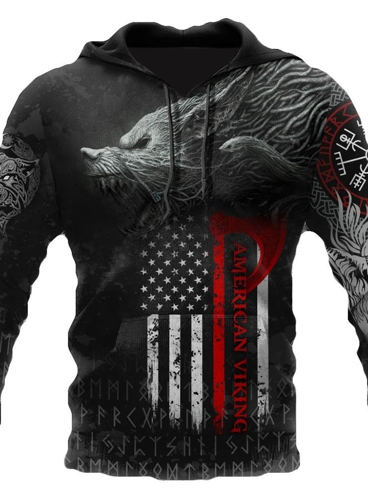 Viking Style Pullover Print Spring Slim Hettegensere