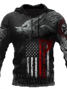 Viking Style Pullover Print Spring Slim Hettegensere