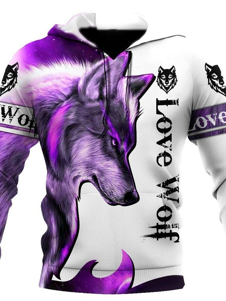 Wolf Print Pullover Slim Pullover Hettegensere