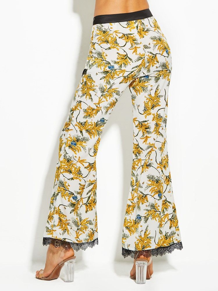 Blomstertrykk Full Lengde Bellbottoms For Kvinner