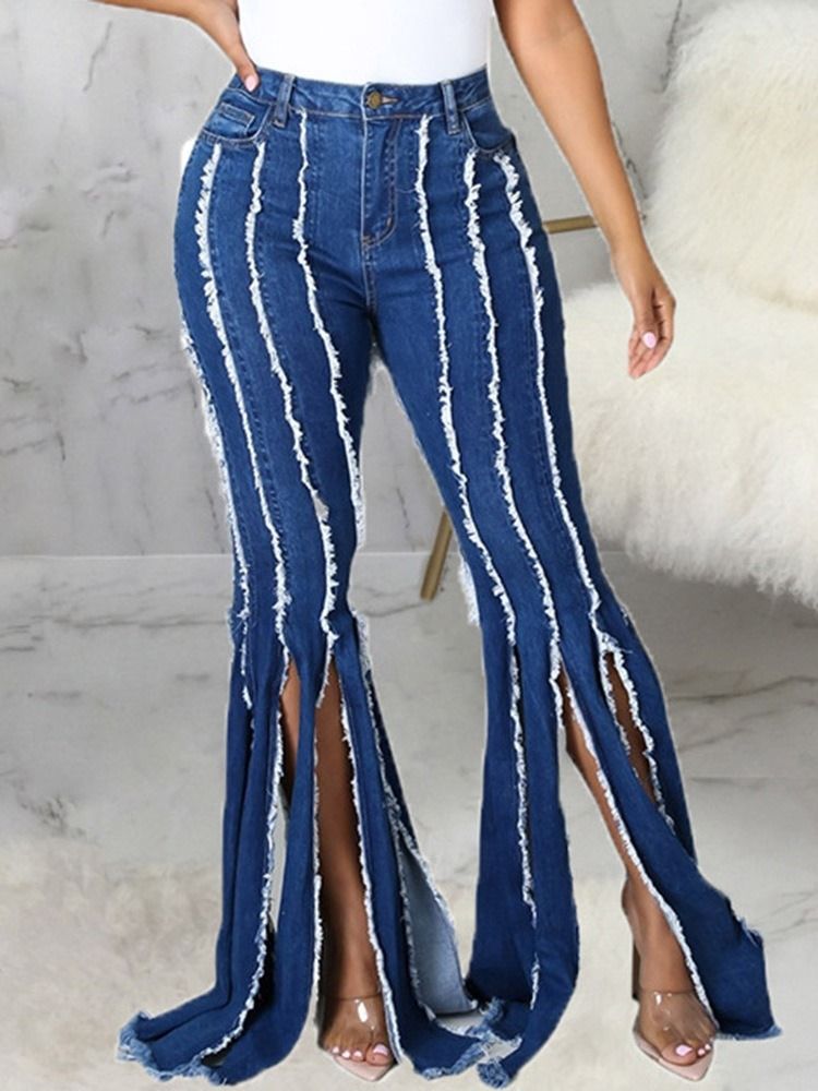 Color Block Split Bellbottoms Slim Zipper Jeans