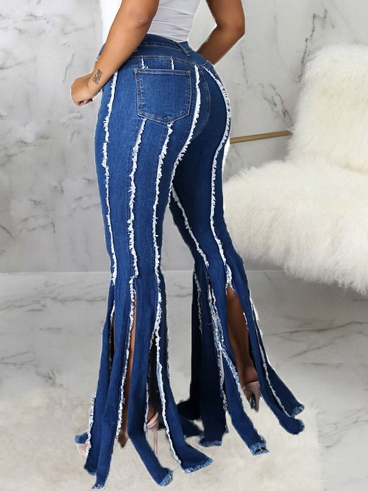 Color Block Split Bellbottoms Slim Zipper Jeans