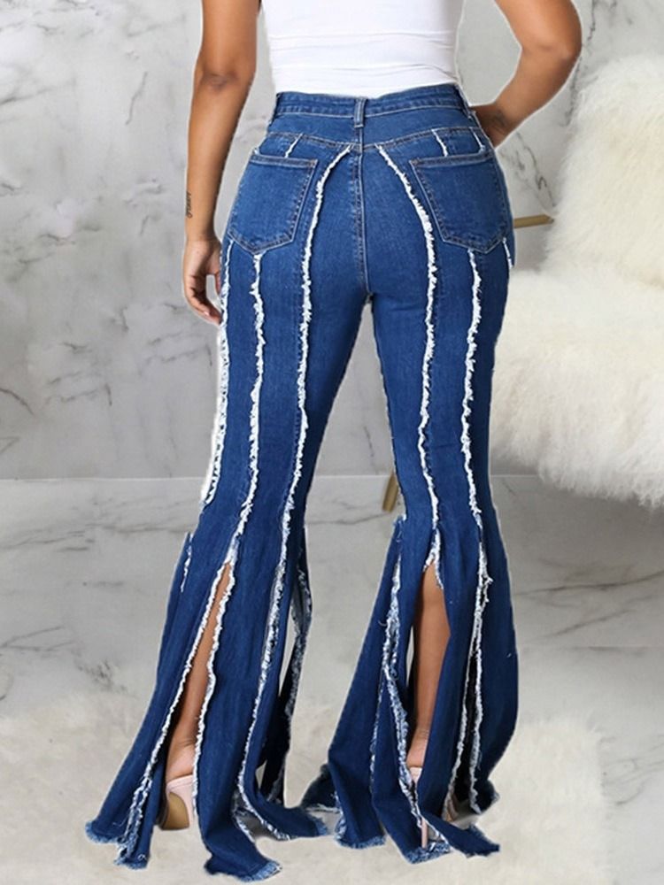 Color Block Split Bellbottoms Slim Zipper Jeans