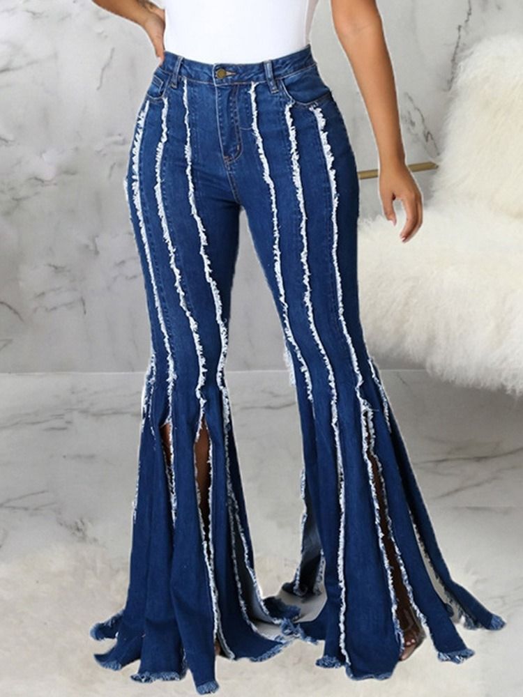 Color Block Split Bellbottoms Slim Zipper Jeans