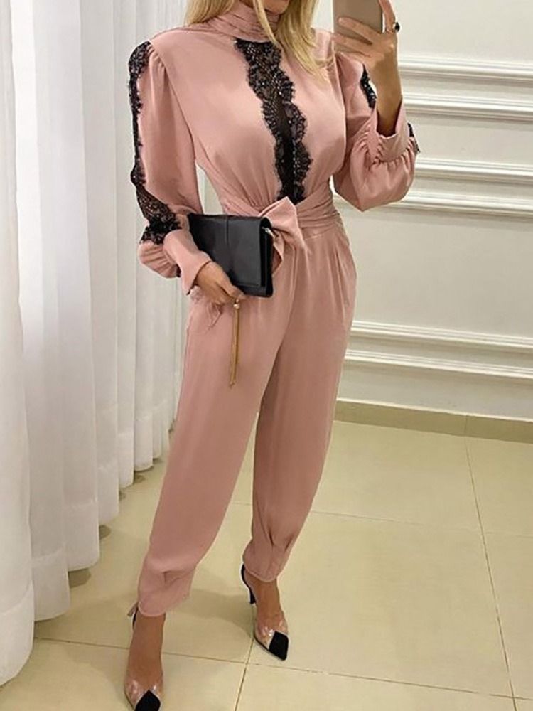 Lace-Up Full Lengde Color Block Mid Waist Blyantbukse Jumpsuit