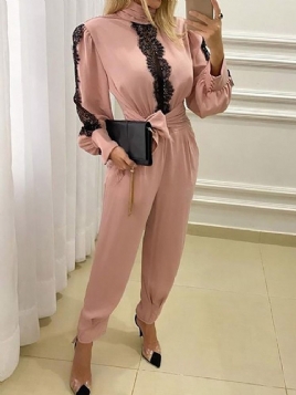 Lace-Up Full Lengde Color Block Mid Waist Blyantbukse Jumpsuit