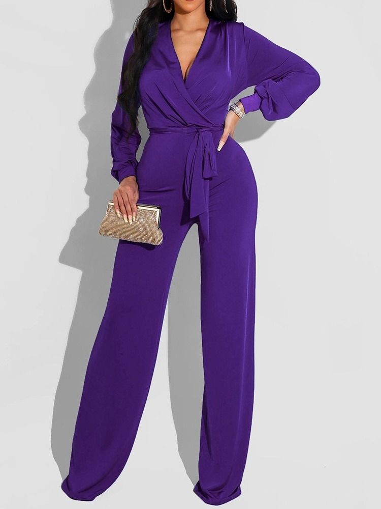 Lace-Up Mote Vanlig Slim Mid Waist Jumpsuit