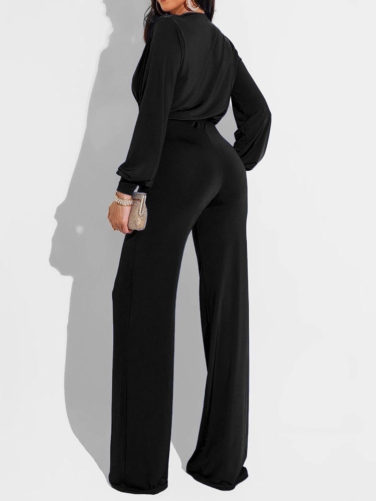 Lace-Up Mote Vanlig Slim Mid Waist Jumpsuit