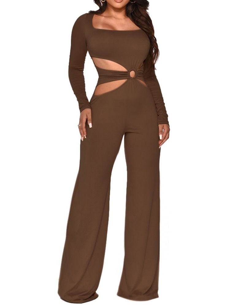 Ladylike Full Lengde Vanlig Rett Høy Midje Jumpsuit