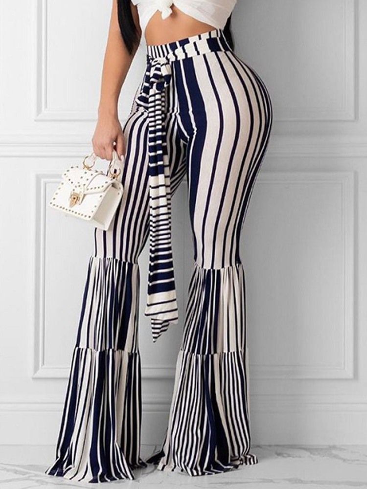 Print Slim Color Block Full Lengde Bellbottoms Damebukser