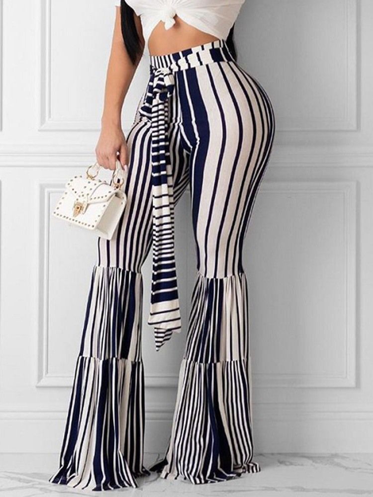 Print Slim Color Block Full Lengde Bellbottoms Damebukser