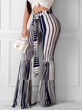 Print Slim Color Block Full Lengde Bellbottoms Damebukser