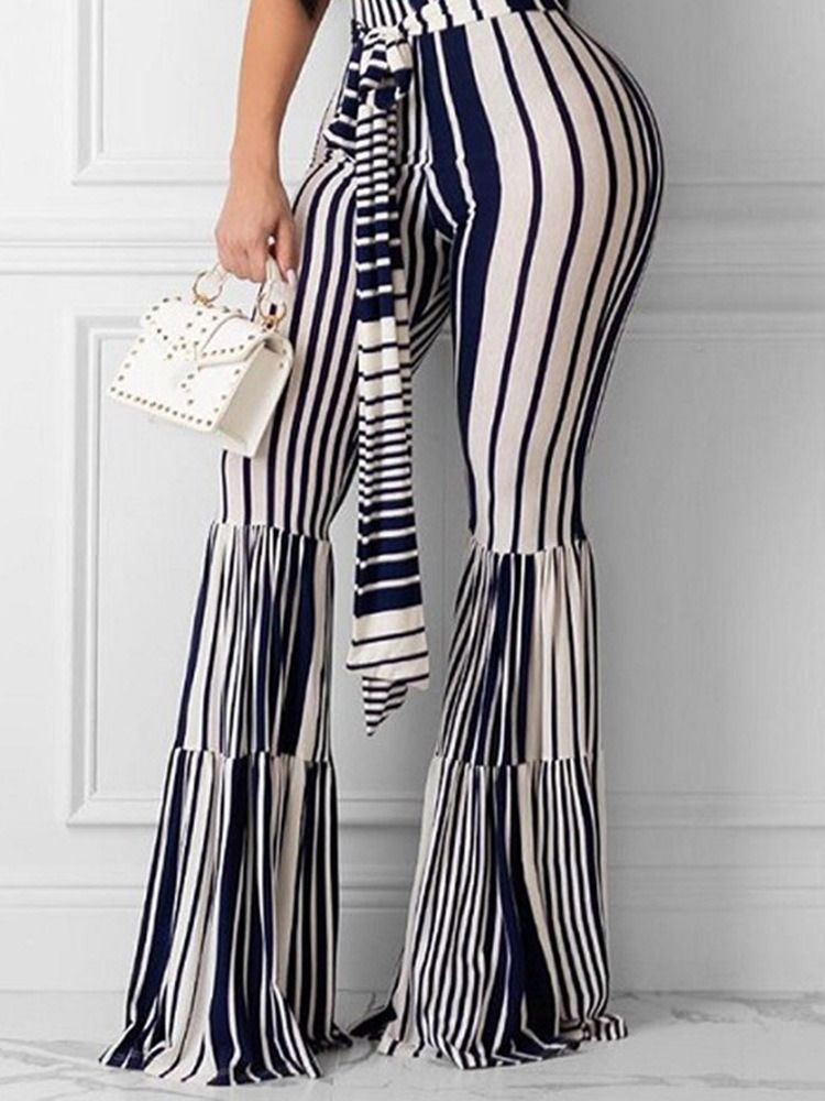 Stripe-Snøre Slim Full Lengde Bellbottoms Uformelle Bukser