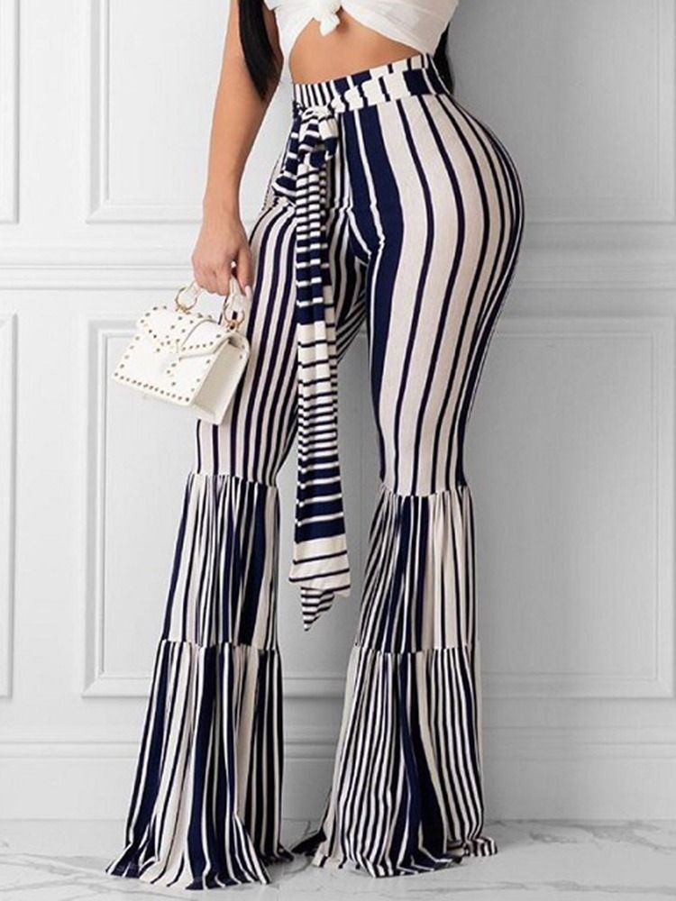 Stripe-Snøre Slim Full Lengde Bellbottoms Uformelle Bukser