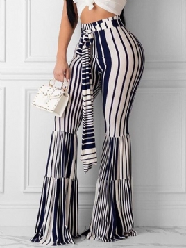 Stripe-Snøre Slim Full Lengde Bellbottoms Uformelle Bukser