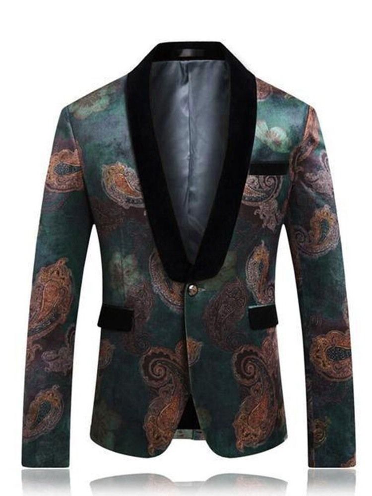 Blomstertrykt Enknapps Blazer For Menn