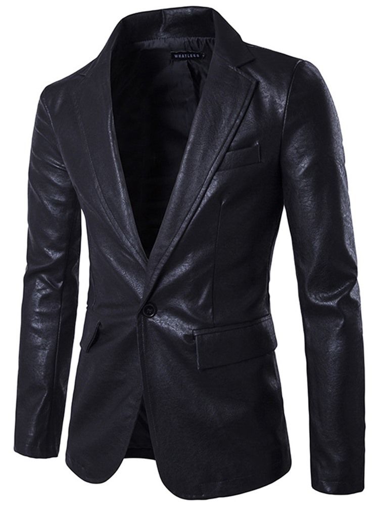 Én Knapps Vogue Pu Slim Blazer For Menn