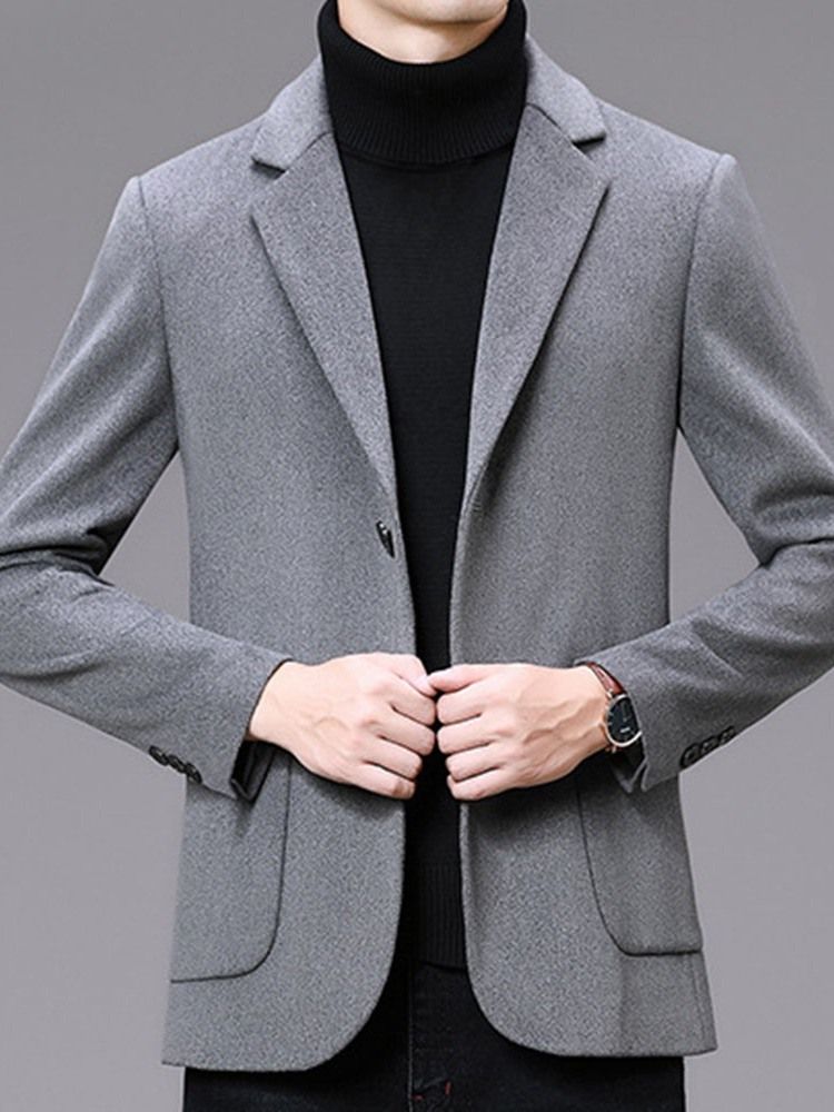 Enkel-Breasted Vanlig Hakk Lapel Herreblazer