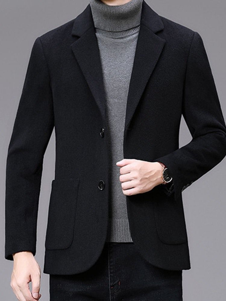 Enkel-Breasted Vanlig Hakk Lapel Herreblazer