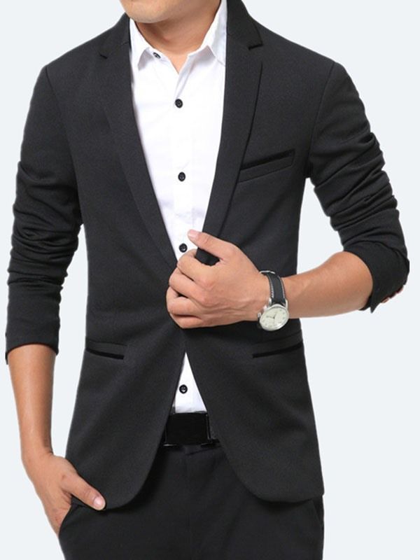 Ensfarget Lomme Slim Vogue Blazer For Menn