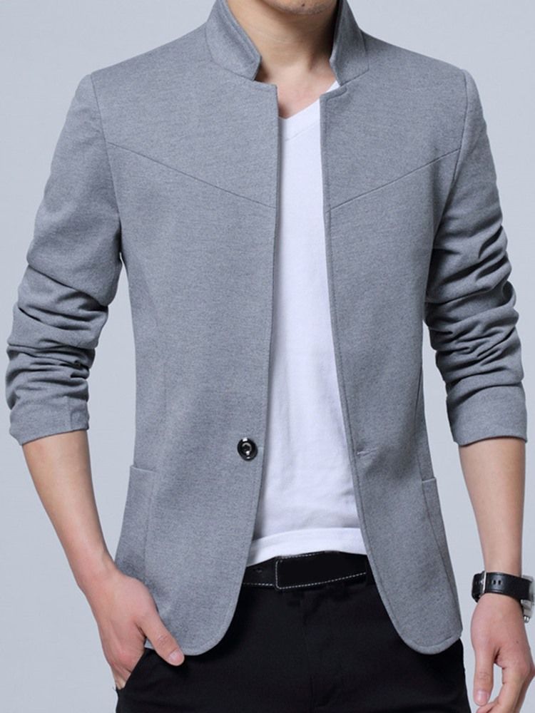 Ensfarget Stativ Krage Blazer For Menn