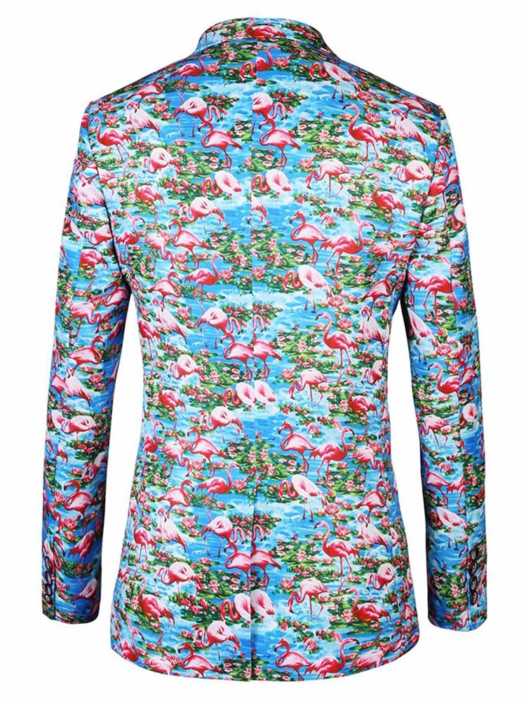 Flamingo-Trykt Fargeblokk Slim Blazer For Menn