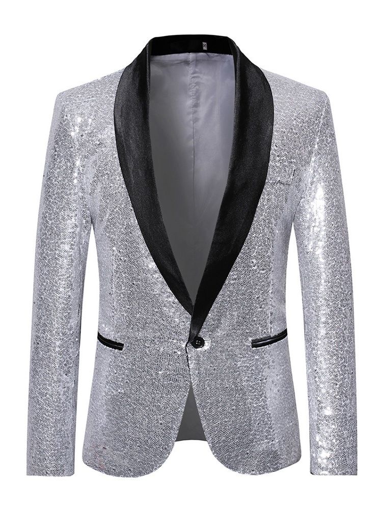 Patchwork Paljetter One Button Party Ball Blazer for menn