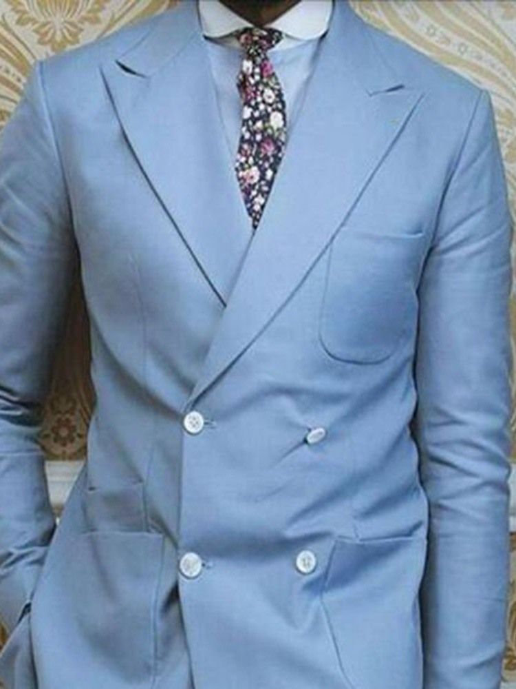 Plain Pocket Double-Breasted Kjole Suit