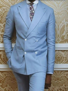 Plain Pocket Double-Breasted Kjole Suit