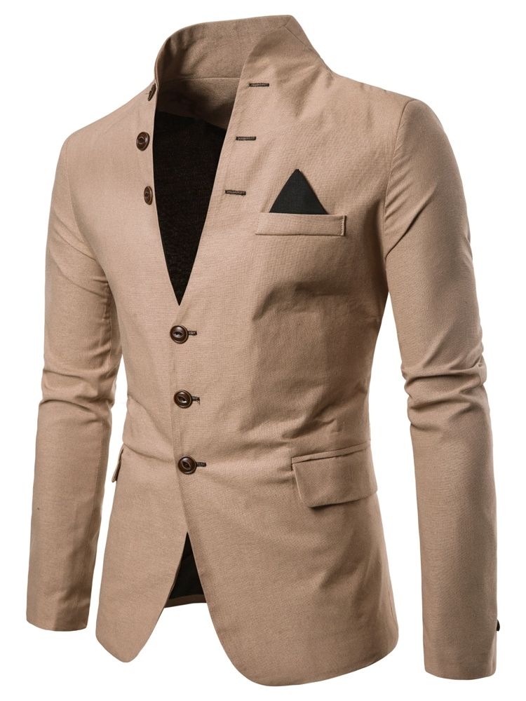 Vanlig Stativ Krage Single-Breasted Lomme For Menn Casual Blazer