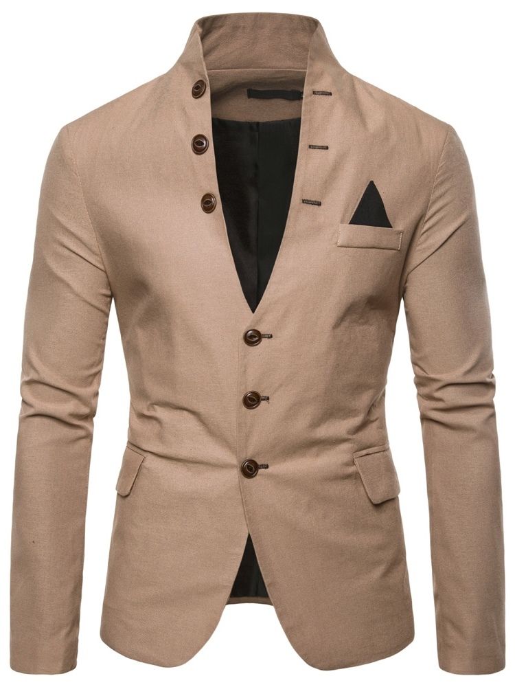 Vanlig Stativ Krage Single-Breasted Lomme For Menn Casual Blazer